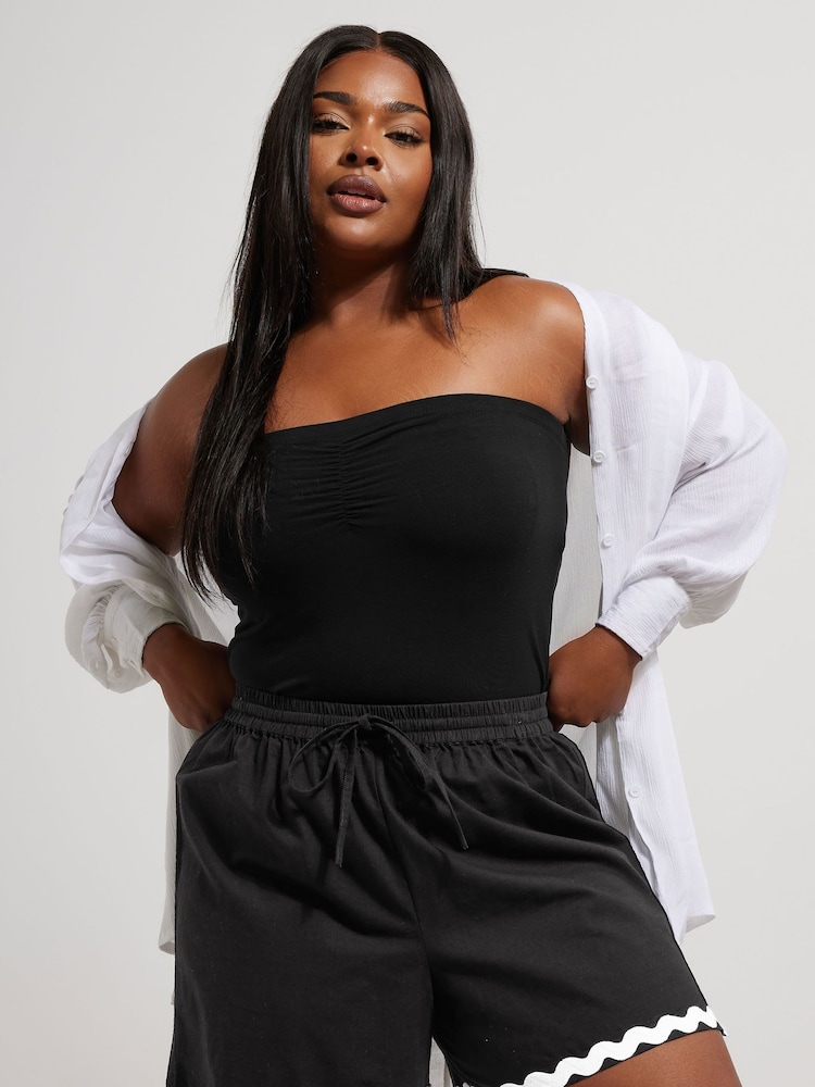 Yours Curve Black Trim Hem Runner 100% Cotton Shorts - Image 1 of 5