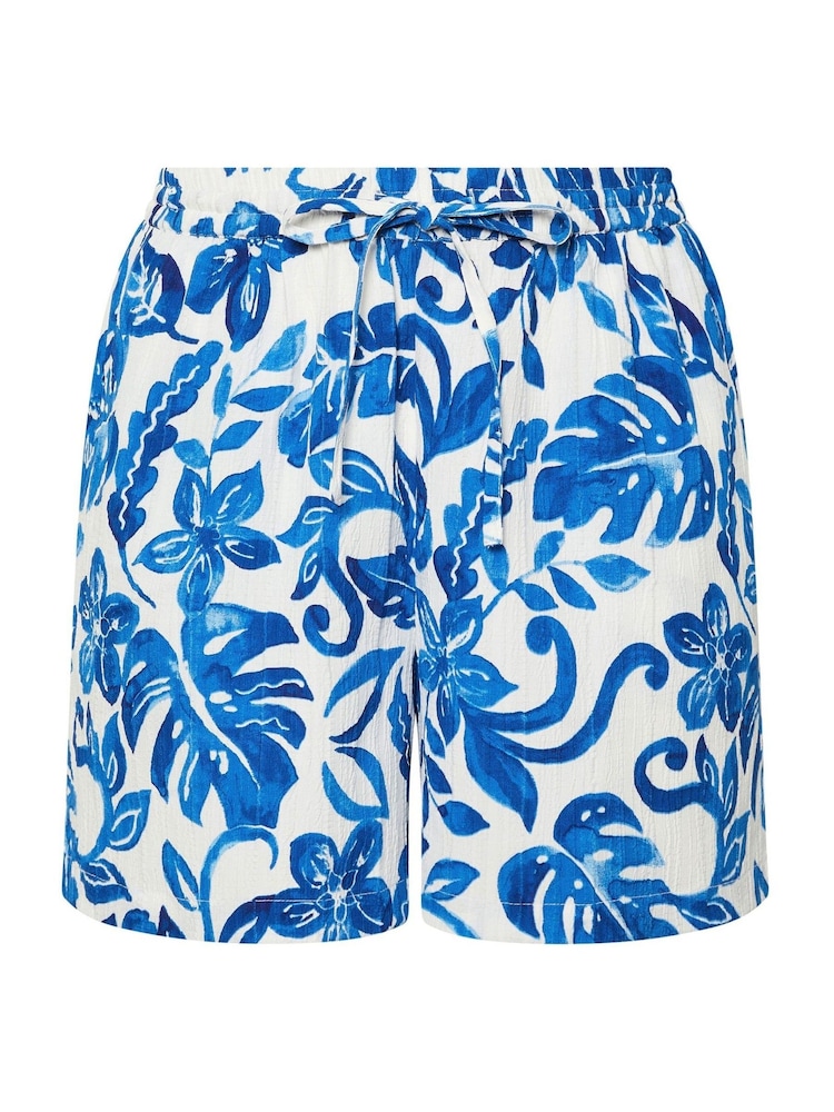 Yours Curve Blue Textured Drawstring Shorts - Image 1 of 1