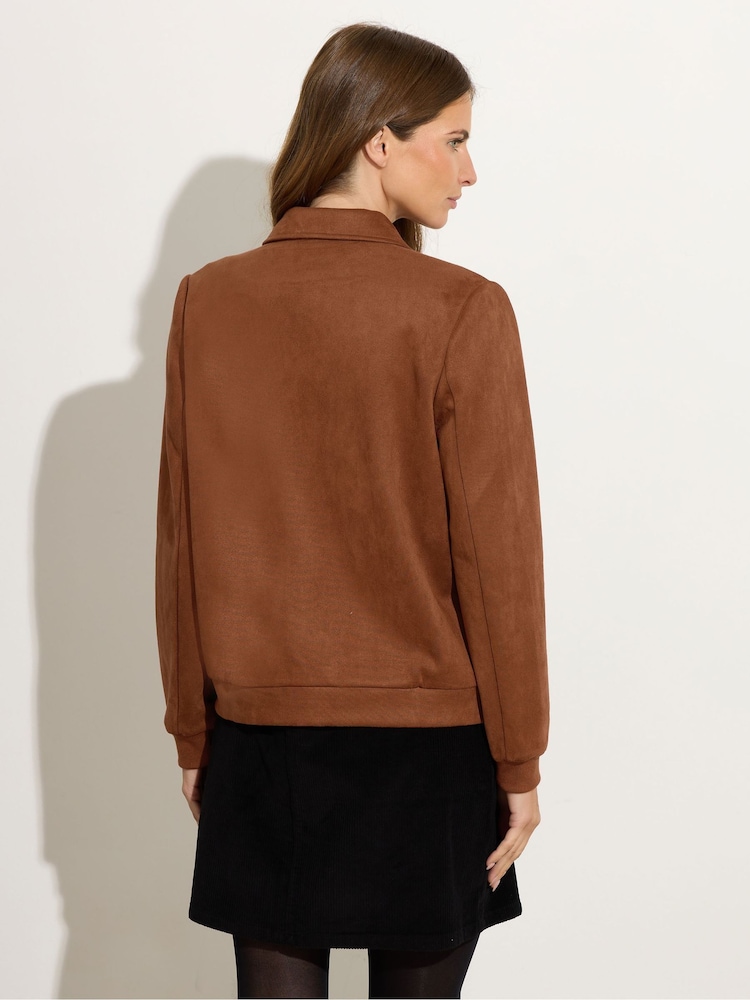 M&Co Brown Button Through Suede Jacket - Image 2 of 6 M&Co Brown Button Through Suede Jacket - Image 2 of 6