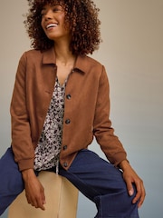 M&Co Brown Button Through Suede Jacket - Image 4 of 6