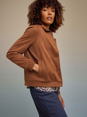 M&Co Brown Button Through Suede Jacket - Image 5 of 6