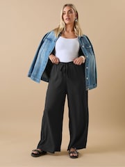 Yours Curve Black Crinkle Trousers - Image 2 of 5