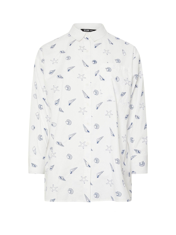 Yours Curve White 100% Cotton Long Sleeve Embroidered Shirt - Image 1 of 1