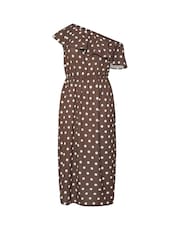 Yours Curve Brown Limited Frilled Polka Dot Dress - Image 5 of 5