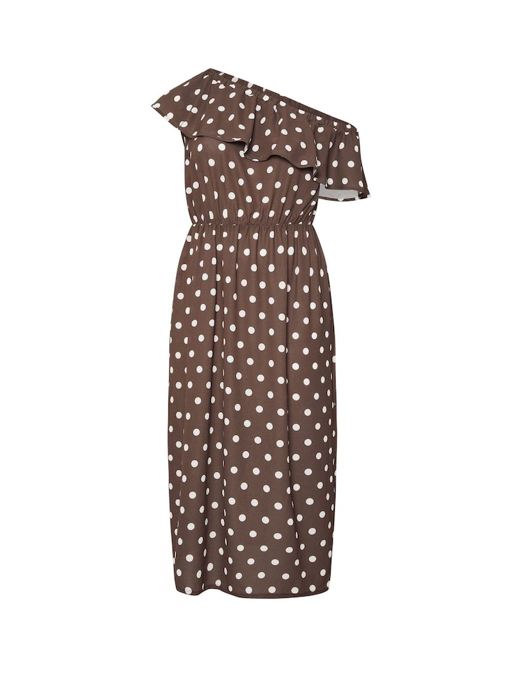 Yours Curve Brown Limited Frilled Polka Dot Dress - Image 5 of 5