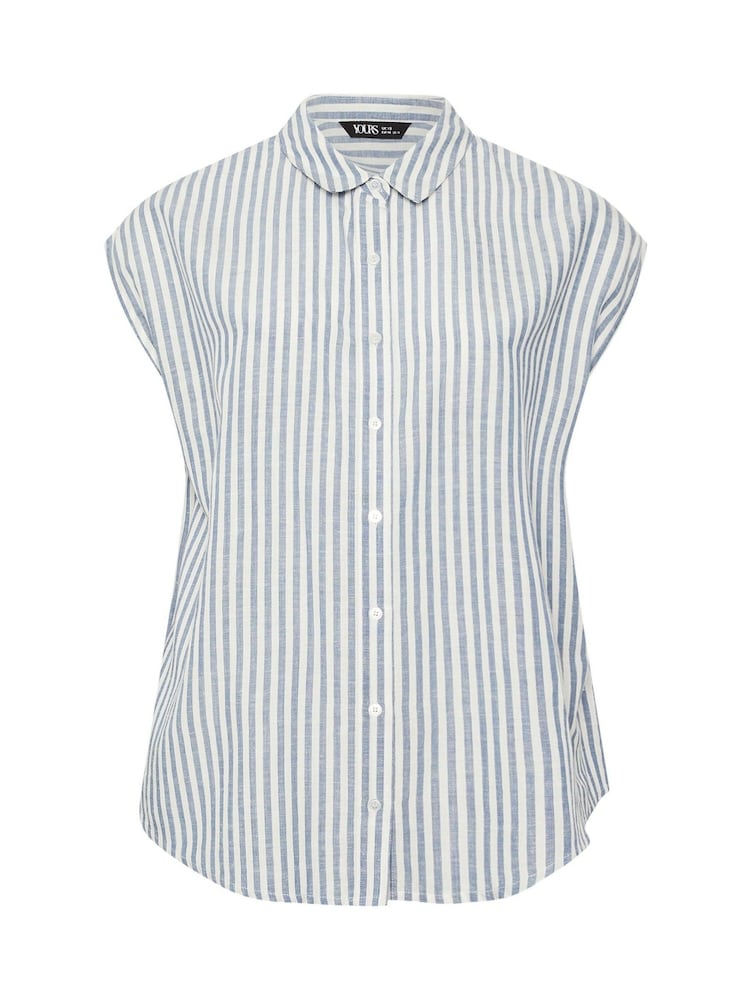 Yours Curve Blue Boxy Sleeveless Stripe Vest 100% Cotton Shirt - Image 1 of 1
