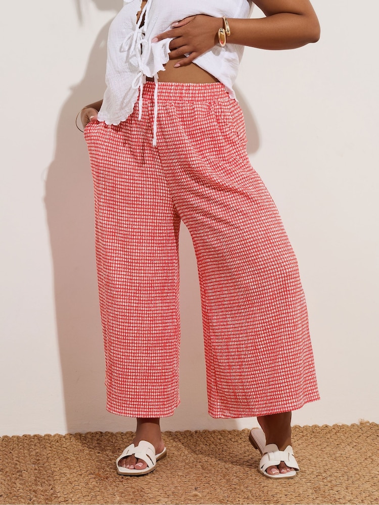 Yours Curve Red Crinkle Midaxi Culottes - Image 1 of 5
