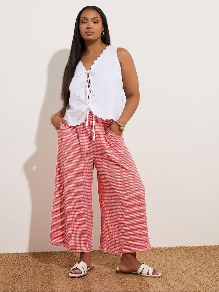 Yours Curve Red Crinkle Midaxi Culottes - Image 2 of 5