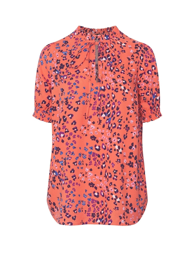 Yours Curve Orange Tie Neck Short Sleeve Blouse - Image 5 of 5
