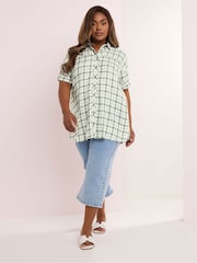 Yours Curve Green Short Sleeve Check Shirt - Image 2 of 5