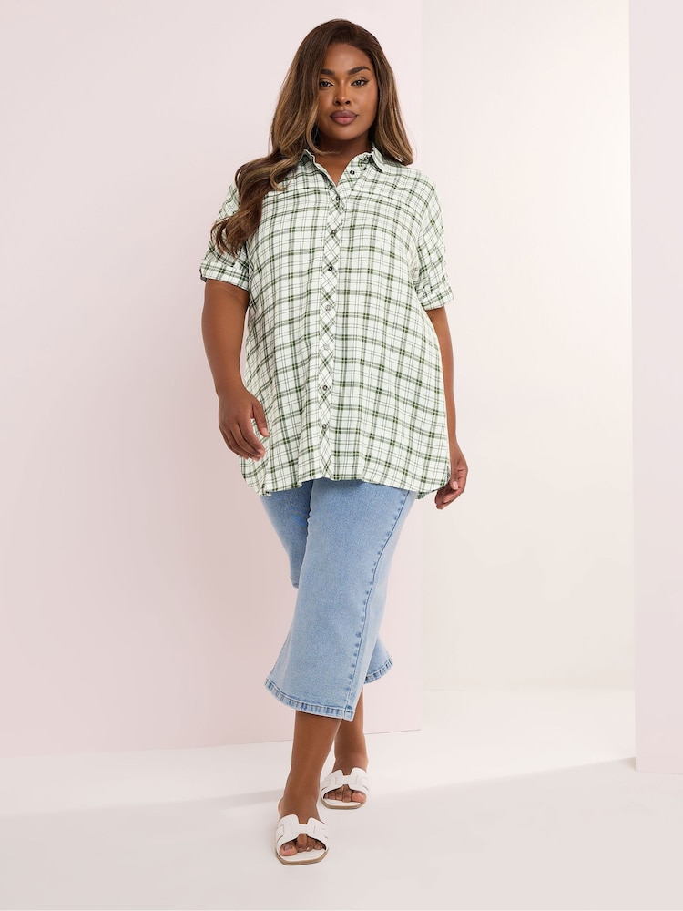 Yours Curve Green Short Sleeve Check Shirt - Image 2 of 5