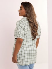Yours Curve Green Short Sleeve Check Shirt - Image 3 of 5