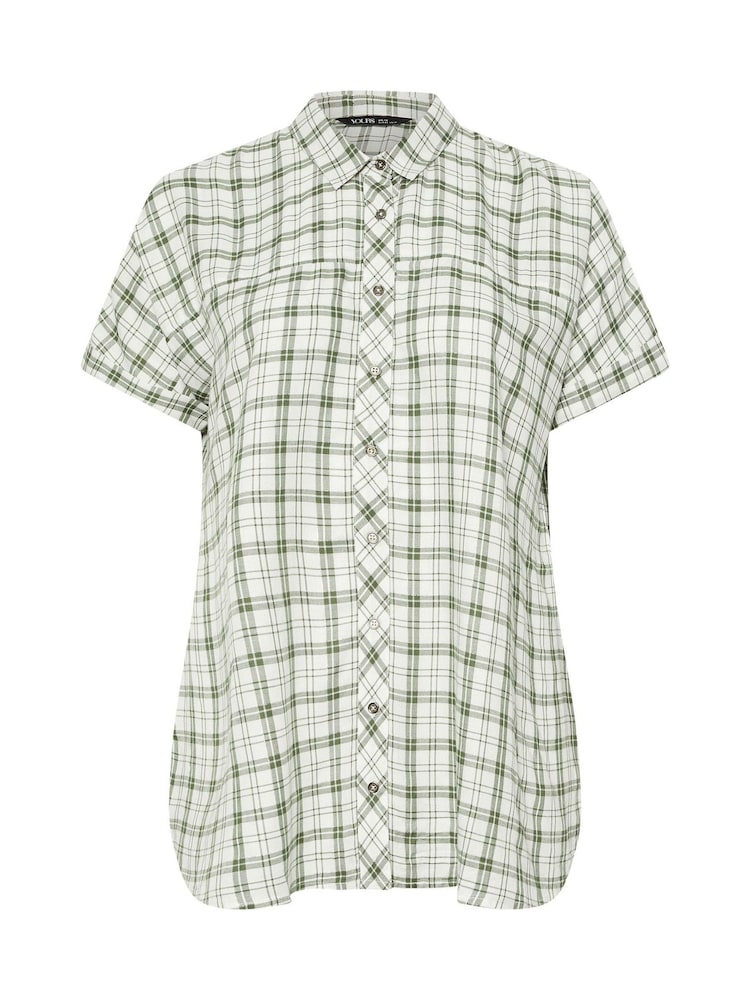 Yours Curve Green Short Sleeve Check Shirt - Image 5 of 5