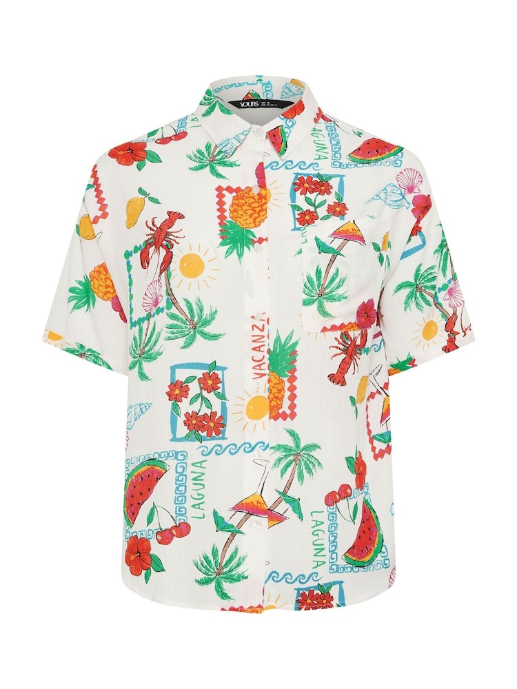 Yours Curve Crinkle Postcard Co-Ord Shirt - Bild 3 von 3