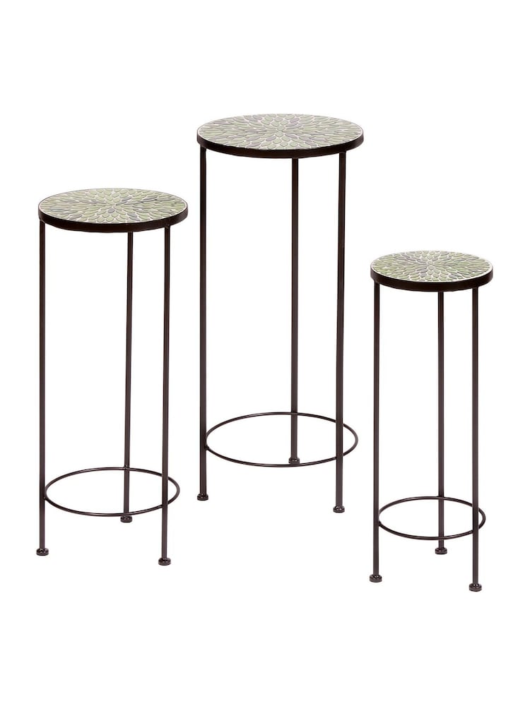 Premier Decorations Ltd Set of 3 Green Leaf Tile Dordogne Plant Stands - Image 1 of 2
