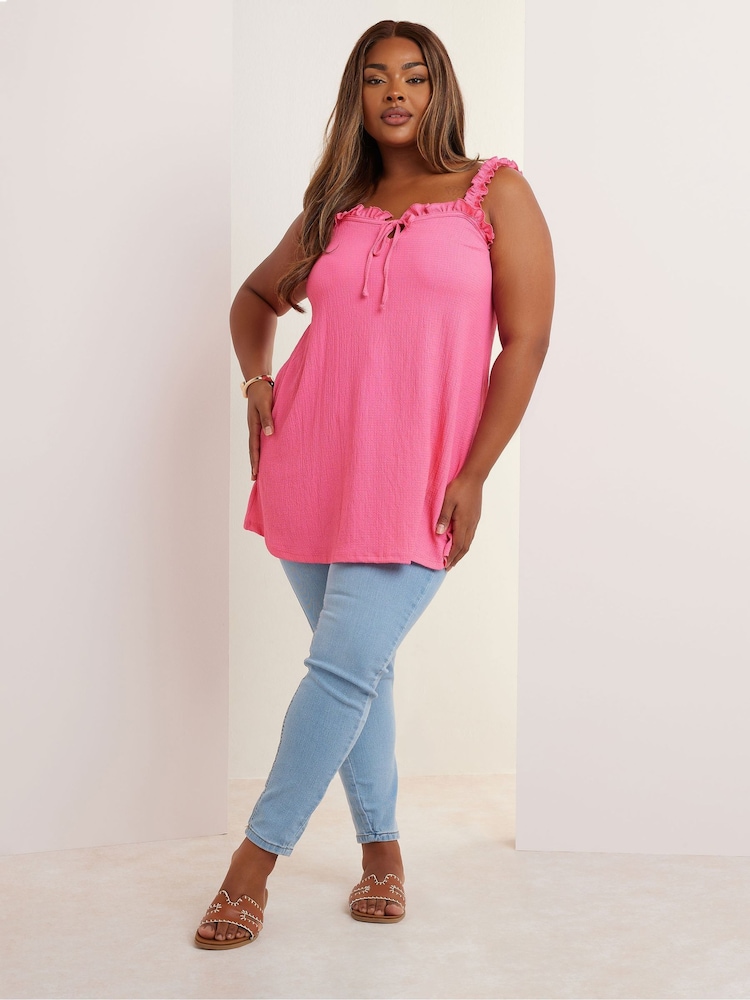 Yours Curve Pink Swing Cami With Frilled Strap - Image 2 of 5