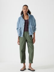Hush Green 100% Cotton Barrel Leg Pull On Cotton Trousers - Image 1 of 5