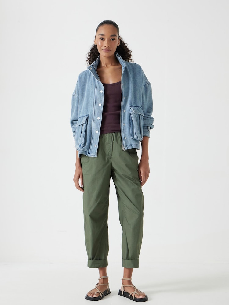 Hush Green 100% Cotton Barrel Leg Pull On Cotton Trousers - Image 1 of 5
