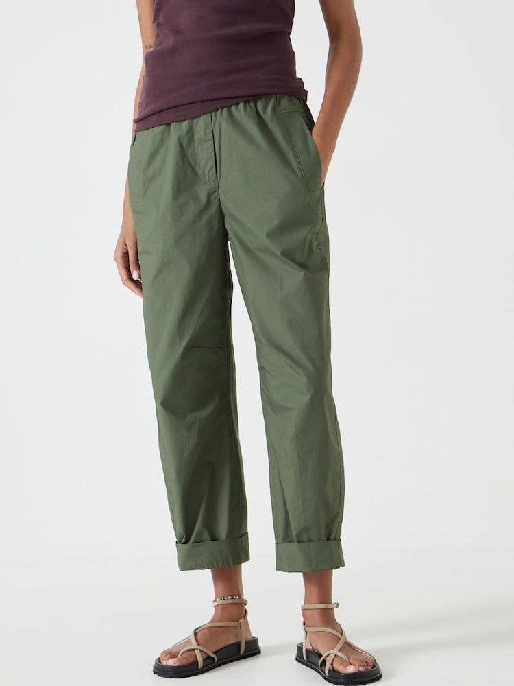 Hush Green 100% Cotton Barrel Leg Pull On Cotton Trousers - Image 2 of 5
