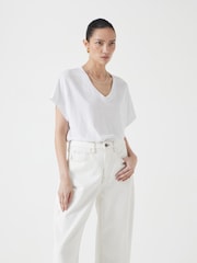 Hush White Rosalia Linen Blend V-Neck T-Shirt - Image 1 of 5