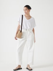 Hush White Rosalia Linen Blend V-Neck T-Shirt - Image 2 of 5