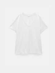Hush White Rosalia Linen Blend V-Neck T-Shirt - Image 5 of 5