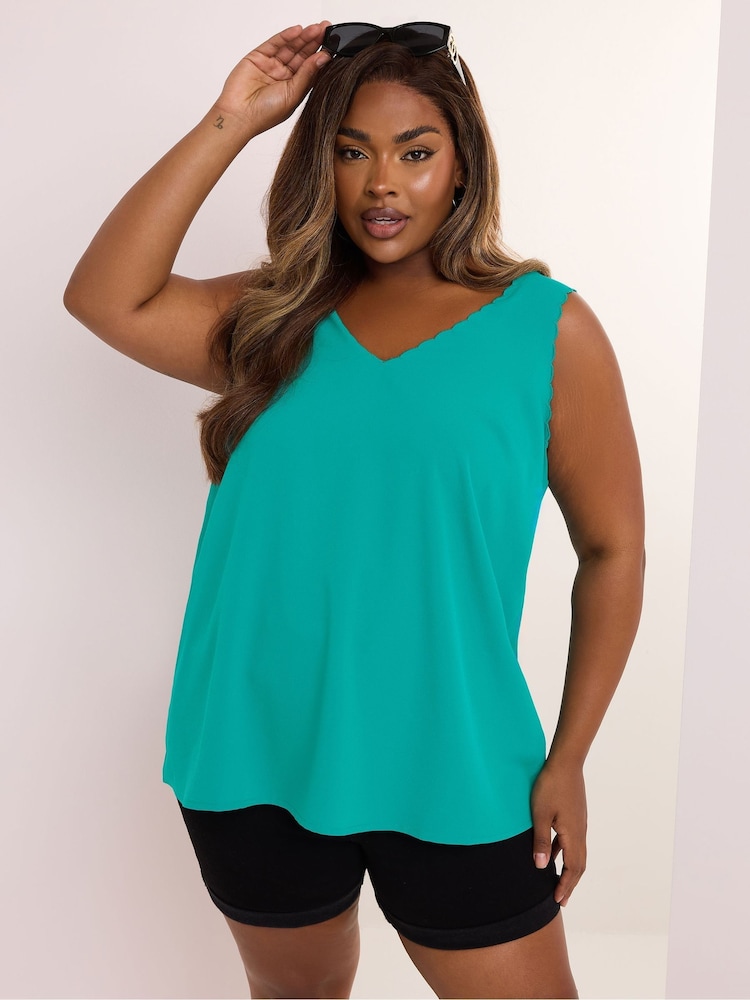 Yours Curve Green Scallop Edge Cami - Image 1 of 5