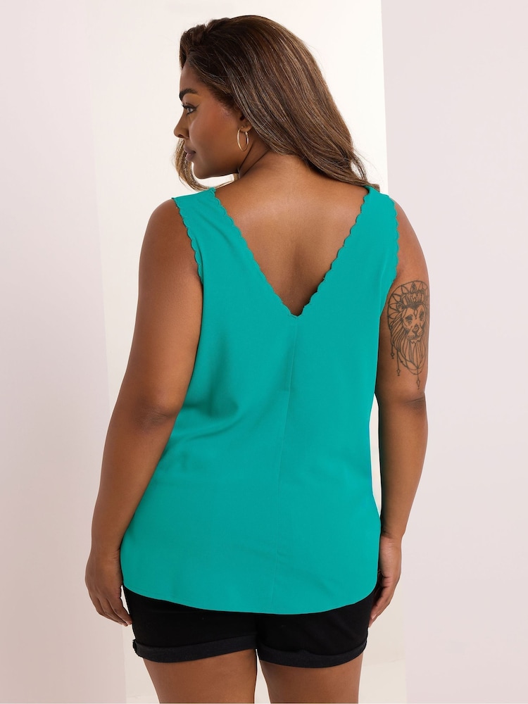 Yours Curve Green Scallop Edge Cami - Image 2 of 5