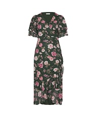 Yours Curve Green London Wrap Ruffle Mesh Dress - Image 5 of 5
