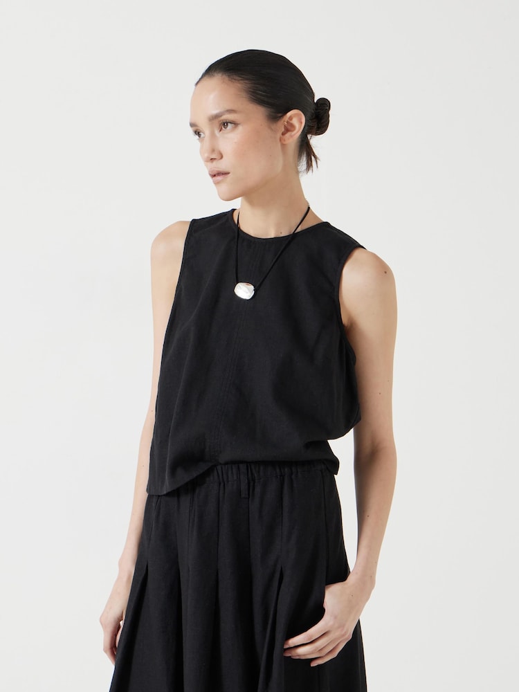 Hush Black Vera Linen Blend Shell Top - Image 1 of 5