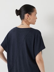 Hush Blue Rosalia Linen Blend V-Neck T-Shirt - Image 4 of 5