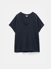 Hush Blue Rosalia Linen Blend V-Neck T-Shirt - Image 5 of 5