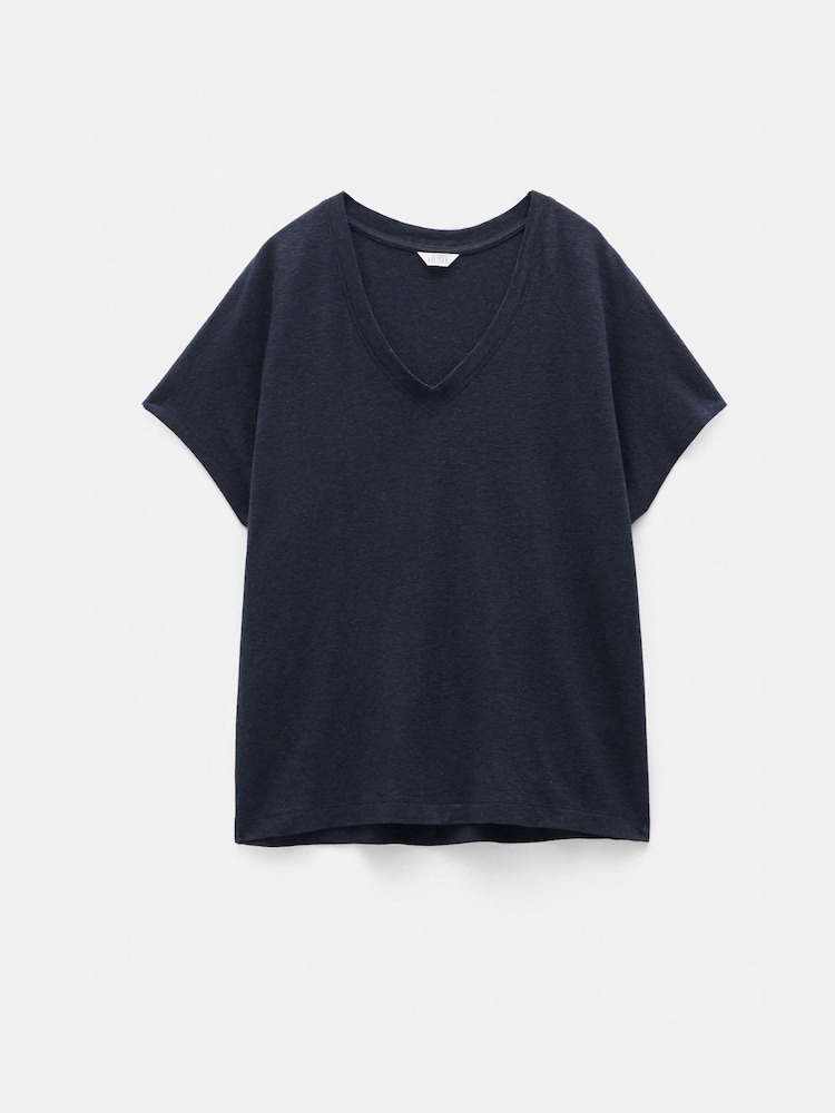 Hush Blue Rosalia Linen Blend V-Neck T-Shirt - Image 5 of 5