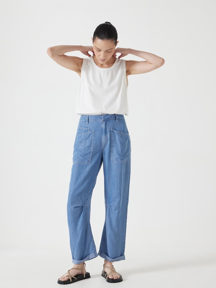 Hush Light Blue Chambray Cordi Barrel Leg Trousers - Image 1 of 5