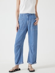 Hush Light Blue Chambray Cordi Barrel Leg Trousers - Image 2 of 5