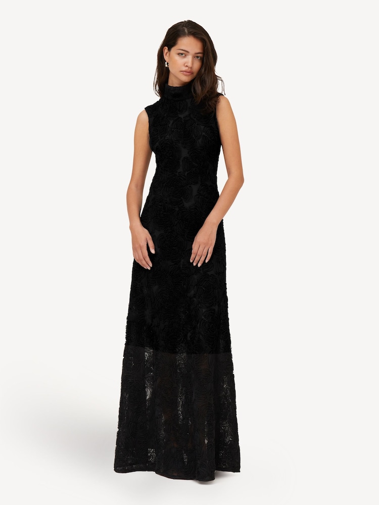 Rotate Black Flower Mesh Maxi Dress - Image 1 of 4