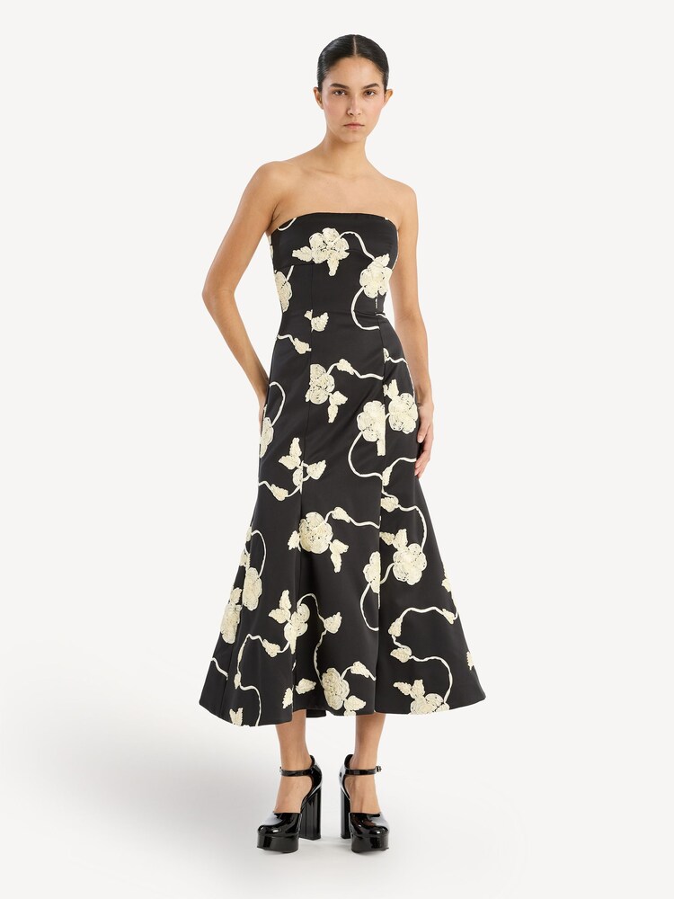 Rotate Black 3D Flower Midi Dress - Image 1 of 6