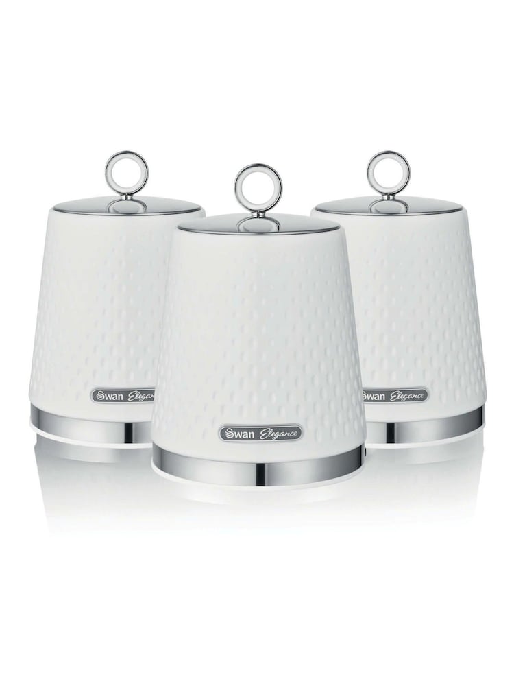 Swan Set of 3 White Elegance Canisters - Image 1 of 11