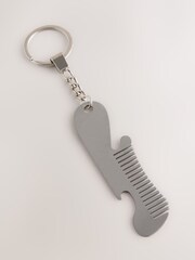 Silver 2-in-1 Beard Comb And Bottle Opener Keyring - Image 2 of 3