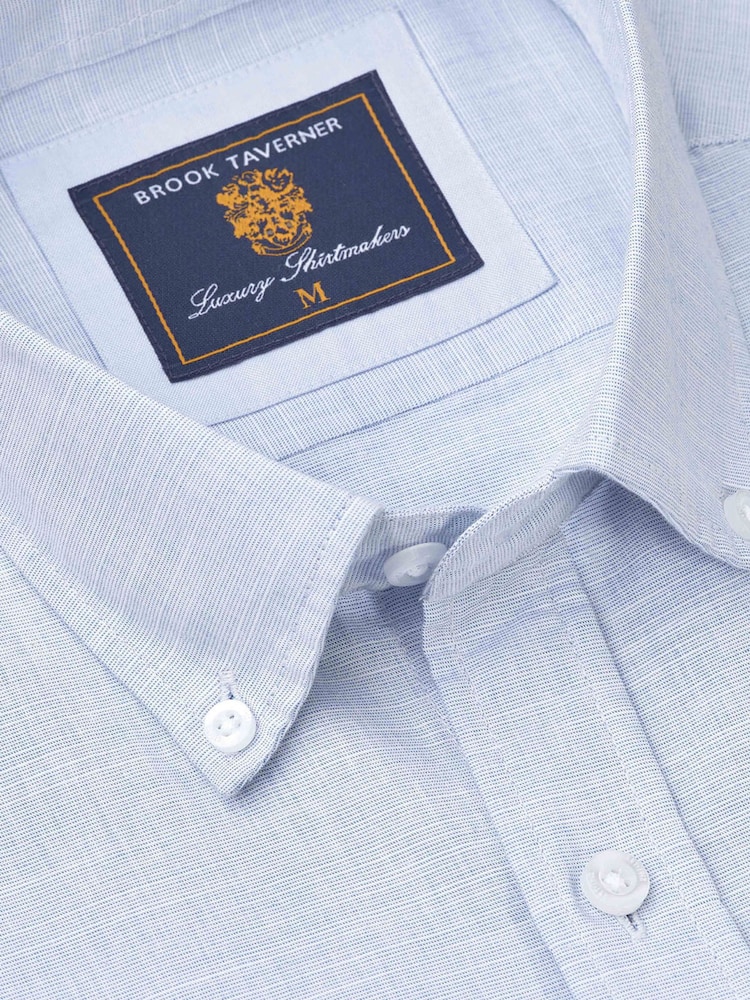 Brook Taverner Blue Textured 100% Cotton Shirt - Image 3 of 4