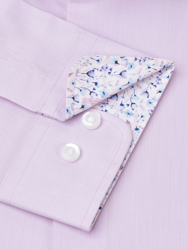 Brook Taverner Purple Herringbone Stretch Long Sleeve Shirt - Image 5 of 5