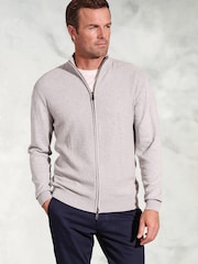 Brook Taverner Grey Ripple Stitch Zip Through 100% Cotton Cardigan - Image 1 of 3