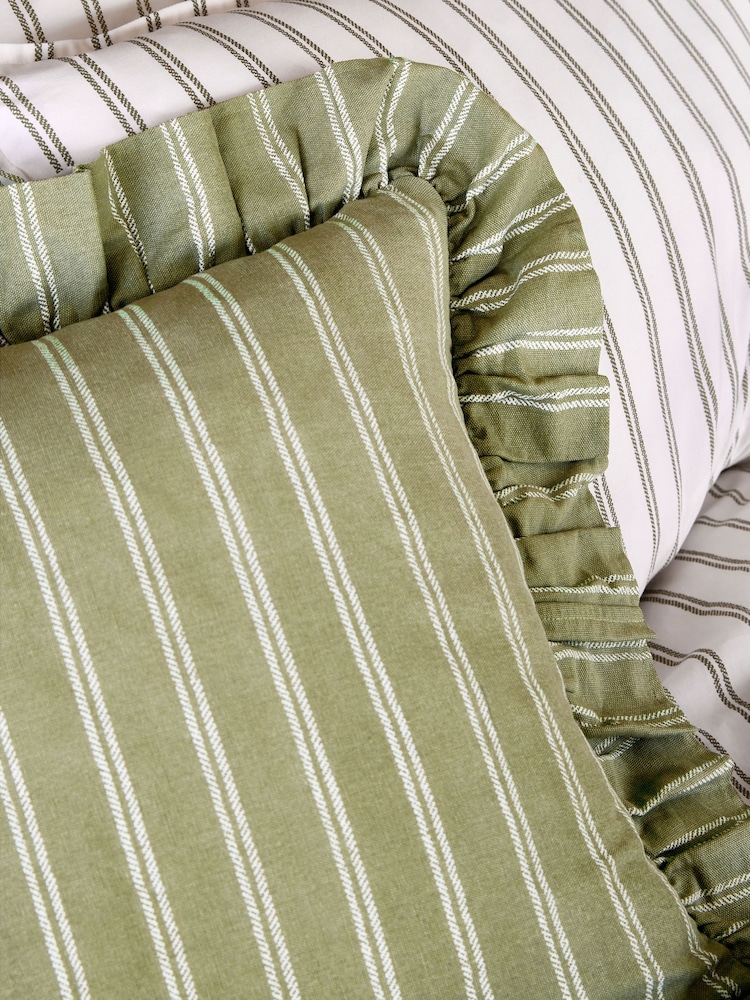 Laura Ashley Green Candy Stripe Frill Cushion - Image 2 of 4 Laura Ashley Green Candy Stripe Frill Cushion - Image 2 of 4