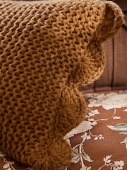 Laura Ashley Caramel Brown Hanwell Scallop Knitted Cushion - Image 2 of 3