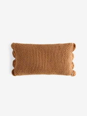 Laura Ashley Caramel Brown Hanwell Scallop Knitted Cushion - Image 3 of 3