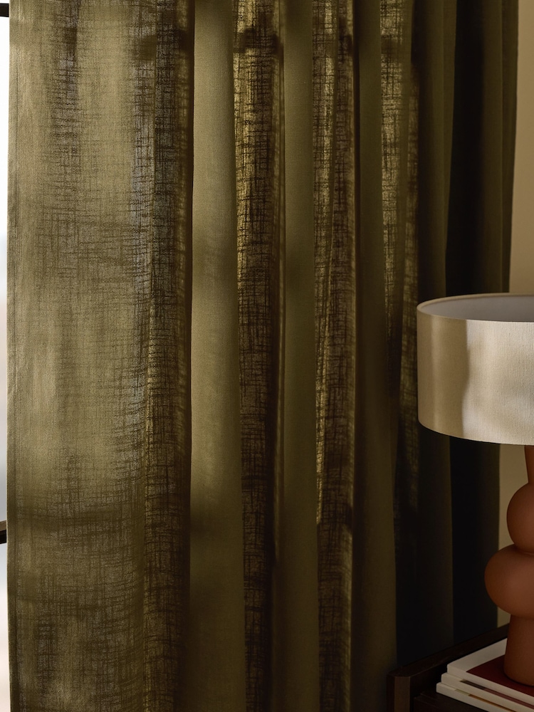 MADE.COM Khaki Green Hadlo Textured Cotton Tab Top Curtains - Image 3 of 3 MADE.COM Khaki Green Hadlo Textured Cotton Tab Top Curtains - Image 3 of 3