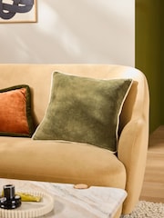 MADE.COM Khaki Green Bailey Cotton Velvet Piped Cushion - Image 1 of 4
