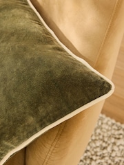 MADE.COM Khaki Green Bailey Cotton Velvet Piped Cushion - Image 2 of 4