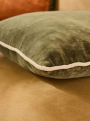 MADE.COM Khaki Green Bailey Cotton Velvet Piped Cushion - Image 3 of 4