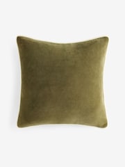 MADE.COM Khaki Green Bailey Cotton Velvet Piped Cushion - Image 4 of 4